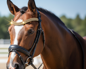 Fronture de luxe en cuir avec triple rangée de strass dorés pour bride de cheval, équipement d'équitation - Product Image 1