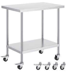 Tavolo da Lavoro in Acciaio Inox Resistente 24 X 36 X 38 Pollici con 4 Ruote e 3 Livelli di Altezza Regolabili per Preparazione Alimenti o Uso come Lavello - Product Image 6