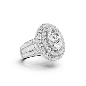 Bague de fiançailles solitaire en or jaune 14 carats avec diamant de laboratoire taille ovale de 2 carats, sertie d'un double halo central, bijoux fins de mariée - Product Image 4