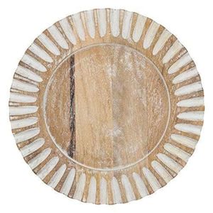 Rustic Mango Wood Charger Plate Whitewash Carved Round <b>Dinner</b> Plate Decorative Serving <b>Tray</b> for Wedding Holiday Table Decor - Product Image 1