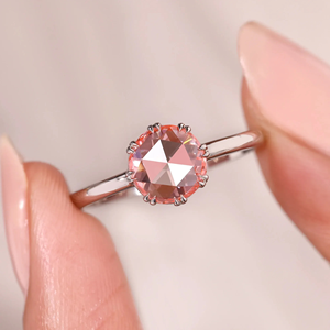 Anillo solitario redondo rosa con corte de rosa, diamante cultivado en laboratorio de 1.00 quilates, anillo de compromiso, anillo de boda, joyería, anillo de 14k, vermeil eternidad - Product Image 2