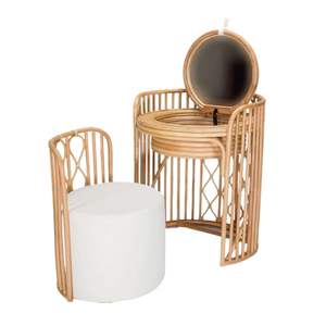 ชุดโต๊ะเครื่องแป้งหวายธรรมชาติพร้อมเก้าอี้ ขายส่งจำนวนมากจากโรงงานเวียดนาม ราคาถูก ปรับแต่งได้ - Product Image 1