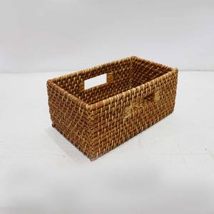 Ensemble de plateaux de rangement rectangulaires en rotin naturel, tissés à la main, avec poignées, pour la maison - Product Image 5