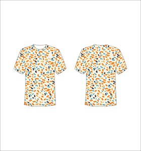 Camiseta de Manga Corta con Cuello Redondo para Hombre, con Estampado de Puntos Azules y Naranjas, Corte Regular Informal, de Poliéster - Product Image 1