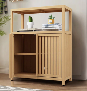 Trendy Wood <b>Storage</b> Cabinet Minimalist Batten Door Open <b>Shelf</b> Floor Standing <b>Cupboard</b> Stand <b>Shelf</b> <b>for</b> Modern Home Office - Product Image 1