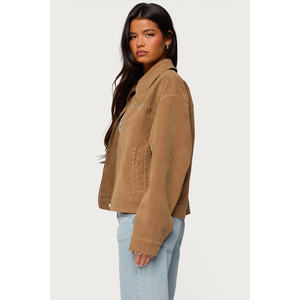 Chaqueta Corta de Alta Calidad para Mujer Avirex, Chaqueta Bomber de Cuero Rosa para Otoño, Teñida en Color Liso con Patrón Sólido - Product Image 5