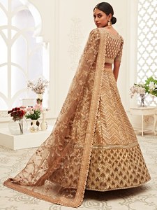 Golden Embroidered <b>Lehenga</b> Choli Set With Net Dupatta A-Line Wedding Outfit for Women - Product Image 2
