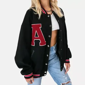 Chaqueta Universitaria Corta de Invierno Personalizada para Mujer, de Lujo, con Bordado Chenille, Estilo Letterman, de Lana Acolchada, de Algodón, Transpirable y Elegante - Product Image 4