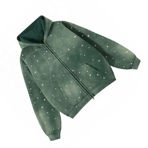 Sudadera con Capucha y Bolsillos de Felpa Gruesa 100% Algodón, Diseño Personalizado con Pedrería, Lavado Ácido, Talla Grande para Hombre, Suministro de Fábrica - Product Image 2