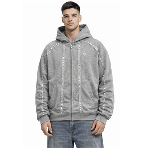 Sudadera con Capucha Extra Grande para Hombre con Logotipo Personalizado, 450 GSM, Felpa de Algodón con Detalles de Pedrería, Proveedor de Ropa Urbana de Alta Calidad al por Mayor - Product Image 1