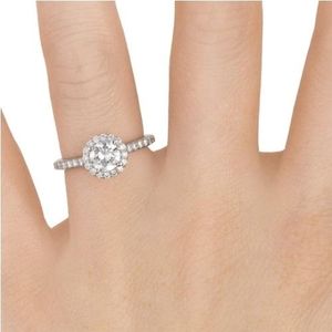 Bague de fiançailles en or 10 carats avec magnifique halo de diamants de laboratoire, pierre centrale ronde et diamants d'appoint, bijoux OEM - Product Image 3