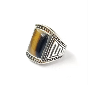 Bohemian Men's <b>Tiger</b> <b>Eye</b> 925 Silver Retro Design <b>Ring</b> Large Gemstone Jewelry For Daily Wear - Product Image 4