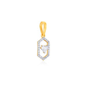 Pendentif hexagonal en or jaune pour femme avec cœur et diamants ronds cultivés en laboratoire, pendentif minimaliste pour tous les jours - Product Image 1