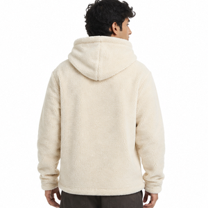 Sudadera con capucha para hombre de forro polar Sherpa con cremallera de un cuarto, tejido de textura suave, capucha con cordón y bolsillo delantero, suministro al por mayor - Product Image 2