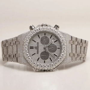 นาฬิกาข้อมือสแตนเลสสำหรับผู้ชาย, สินค้ามาใหม่ดูหรูหรามีเพชรโมอิสอะนาล็อกขนาด41มม. แก้วสไตล์ฮิปฮอปโบราณ - Product Image 2