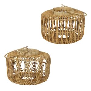 Portavelas de Ratán Estilo Tambor Costero, Linterna Colgante de Mimbre Abierto, Portavelas de Cristal para Jardín, Decoración Interior - Product Image 6