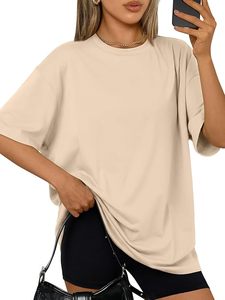 Camiseta Holgada de Cuello Redondo y Manga Corta para Mujer, Color Sólido, 100% Algodón Jersey, Transpirable, para Primavera/Verano - Product Image 6