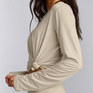 Latest Sports Arrival Summer Material Sweat Wicking Comfortable <b>Long</b> Sleeve Wide Neck <b>Women</b> Thumb Hole Cuffs Workout <b>Shirt</b> - Product Image 4