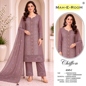 Designer Pakistani Suit Set Heavy Chiffon with Heavy Embroidered Sequence Work and Hand Work India Export at Bulk Price - Product Image 3