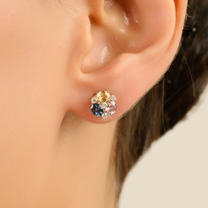 Best Selling Products Latest Design Rainbow Colorful Multi Sapphire & <b>Diamond</b> 14K Yellow Gold Gemstone Stud Earrings For Women - Product Image 2