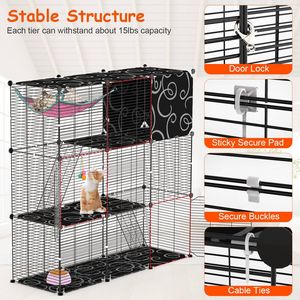 3-Tier DIY Iron Wire Cat Cage Indoor Playpen with <b>Hammock</b> Toy Ball Ladder Cat House Kennel for 1-2 Cats - Product Image 5
