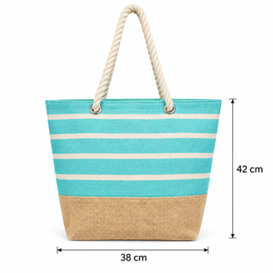 กระเป๋าผ้าแคนวาสเคลือบลามิเนต 220 GSM สีฟ้าแบบชายหาด พร้อมหูหิ้วเชือก ขนาด 42x30x17 ซม. รับทำโลโก้ตามสั่ง ขายส่ง กระเป๋าช้อปปิ้งชายหาด OEM SNC138A - Product Image 5