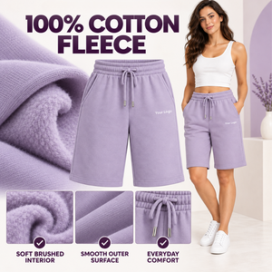 <b>Womens</b> Cotton Fleece Eco-Friendly Quick Dry Breathable Bermuda Shorts Knee Length Elastic Drawstring Waist Side Pockets Regular - Product Image 5