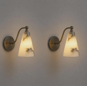 Modern Brass <b>Wall</b> Sconce With Marble Shade Indoor <b>Lighting</b> Fixture Study Room Decor <b>Remote</b> <b>Controlled</b> - Product Image 4