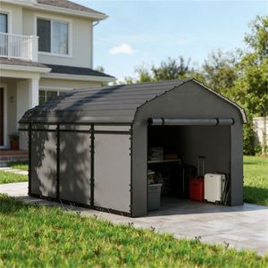 Tettoia in Metallo Grigio Scuro per Auto, Protezione da Sole e Pioggia per Garage e Parcheggi - Product Image 1