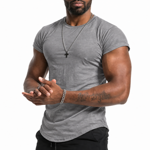 Custom <b>Men's</b> High Street Jersey <b>T</b> <b>Shirts</b> 95% Cotton 5% Spandex 180g Fitness Gym Wear <b>Curved</b> <b>Hem</b> Muscle Slim Fitted Compression - Product Image 6