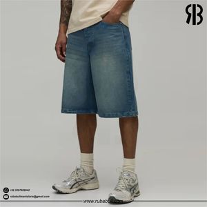 Shorts Bermuda en jean bleu délavé pour homme, taille mi-haute, fermeture boutonnée, style décontracté, 100 % coton tissé, unisexe, vente chaude - Product Image 3