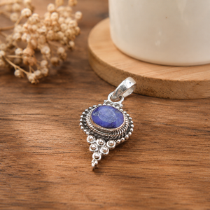 Collier pendentif vintage en argent sterling 925 avec saphir bleu ovale serti clos, plaqué or rose et or jaune, bijoux faits à la main pour - Product Image 1