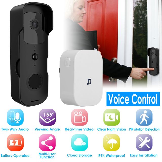 Compatible with Alexa and Google Assistant Wireless Wi-Fi Video Doorbell Security Camera Two-Way Audio Intercom for Smart Home