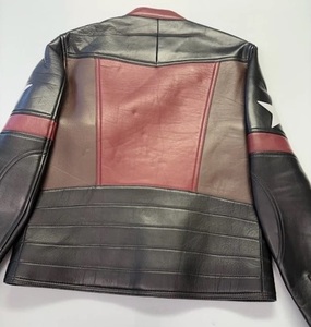 Chaqueta de Motociclista de Cuero Genuino para Hombre, Diseño de Estrellas en Negro, Marrón y Rojo, Cuello Alto, Cierre de Cremallera, Estilo Motero - Product Image 4