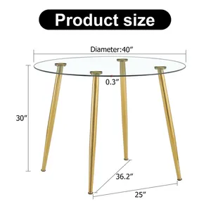 Modern Round Glass Coffee <b>Table</b> with Gold Metal <b>Legs</b> Eco-Friendly for Living Room Indoor Use - Product Image 3