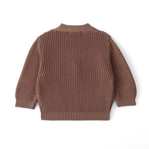 Cárdigan de punto premium para bebé con cuello en V, manga larga, 100% algodón, informal, de otoño, de una sola capa, con bolsillos y botones frontales, de fábrica. - Product Image 2