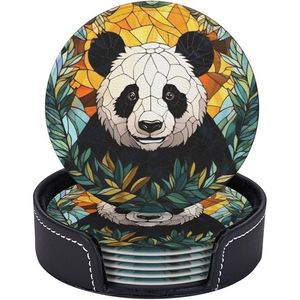 Set di 6 Sottobicchieri in Pelle con Decorazione Panda, Regali Promozionali per Tavolo/Bar/Portabicchieri - Product Image 1