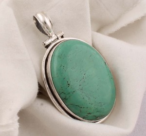 Grand pendentif naturel en argent sterling 925, bijoux vintage, vente en gros, collier à grosse pierre précieuse verte pour femme - Product Image 4