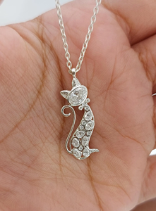 Collar con Colgante de Gato Chapado en Rodio para Mujer, con Circonitas Cúbicas Redondas Engastadas en Pavé, Cadena de Caja, Joyería Linda para Uso Diario - Product Image 2