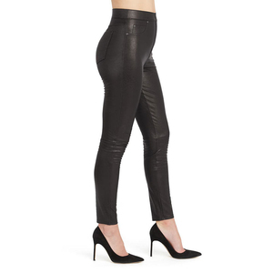 Pantalones de Cuero para Mujer, Cintura Alta Elástica, Estilo Hip Hop, Cuero Genuino Negro, Ropa de Moda de Invierno, Ajuste Cómodo - Product Image 4