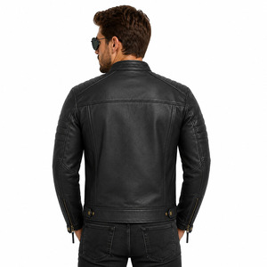 Veste de moto en cuir de vache véritable pour homme avec logo personnalisé, armure CE, style Cafe Racer, noire matelassée, fabricant OEM - Product Image 4