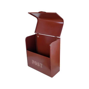Classic Red Metal Mailbox Stenciled <b>Post</b> <b>Wall</b> Mount Open Top Outdoor Letter <b>Box</b> Residential Home Garden Exterior Decoration - Product Image 1