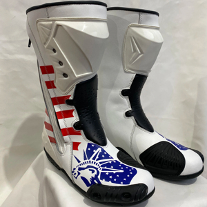 Botas de carreras con impresión personalizada estilo USA, botas hechas a medida con cierre de cremallera, botas de cuero a media pantorrilla - Product Image 1