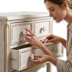 Ceramic Round <b>Drawer</b> Knob with Blue Polka Dots <b>Gold</b> Trim Industrial Style Eco-Friendly Antirust Bedroom Furniture Handle - Product Image 3