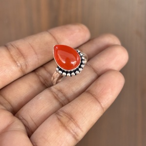 <b>Chunky</b> Fashion Jewelry Pear Shaped 925 <b>Silver</b> Plated Carnelian Gemstone <b>Rings</b> Bohemian Style Women's Party Anniversary Jewelry - Product Image 5
