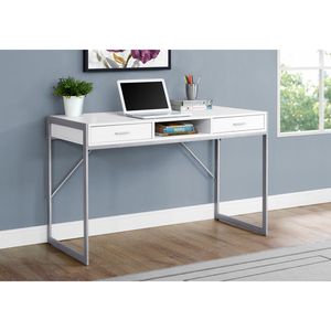 Contemporary Modern 48\"L Home Office <b>Computer</b> <b>Desk</b> with <b>White</b> Laminate Grey Metal Featuring Storage Drawers for Work Laptop - Product Image 5