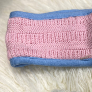 Blue and Pink Trim Knit <b>Headband</b> and Face Mask Set Soft Stretch Winter Ear Warmer Matching Fashion Accessories Comfortable - Product Image 3