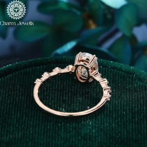 Charm Jewells Cushion Cut Moissanite Engagement <b>Ring</b> Rose Gold Plated Prong Setting Romantic Flower Design Silver Women's - Product Image 3