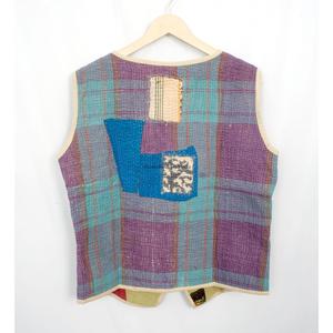 Elegant Handmade Eco-Friendly Breathable Cotton <b>Kantha</b> V-Neck Women's Waistcoat Winter Short <b>Jacket</b> Vest Button Closure - Product Image 6