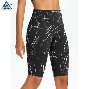 High-Waisted Yoga Shorts Marble Print Compression Workout, Quick-Dry Stretchy <b>Tummy</b> <b>Control</b> Fitness Wear Ladies Shorts - Product Image 3